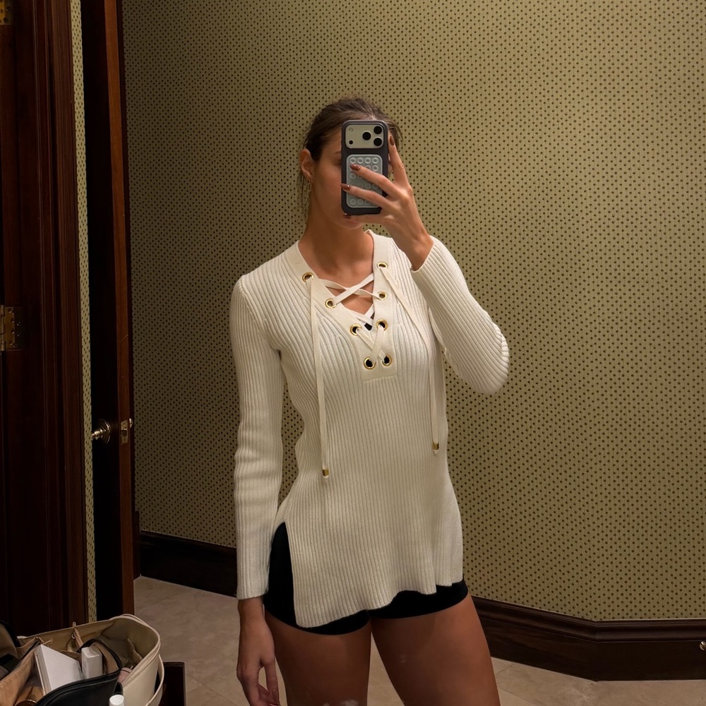Michael Kors White Lace-Up Sweater